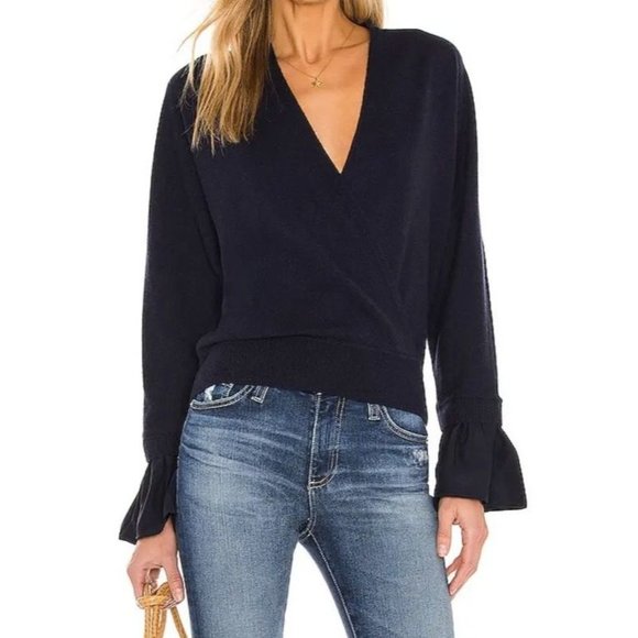 Milly Women Woven Wrap Front Dolman Wool Cashmere Sweater Size Large